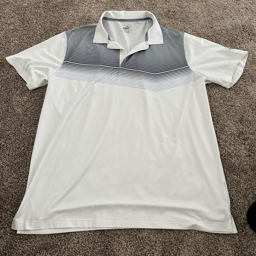 Men's White and Gray Puma Golf Polo Shirt